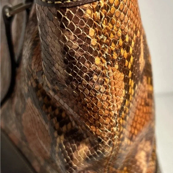 Dooney & Bourke Leather & Python Snakeskin Style Brown & Orange Shoulder Bag - Picture 15 of 16